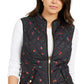 Charter Club Women's Floral-Print Quilted Vest Black Size Extra Small
