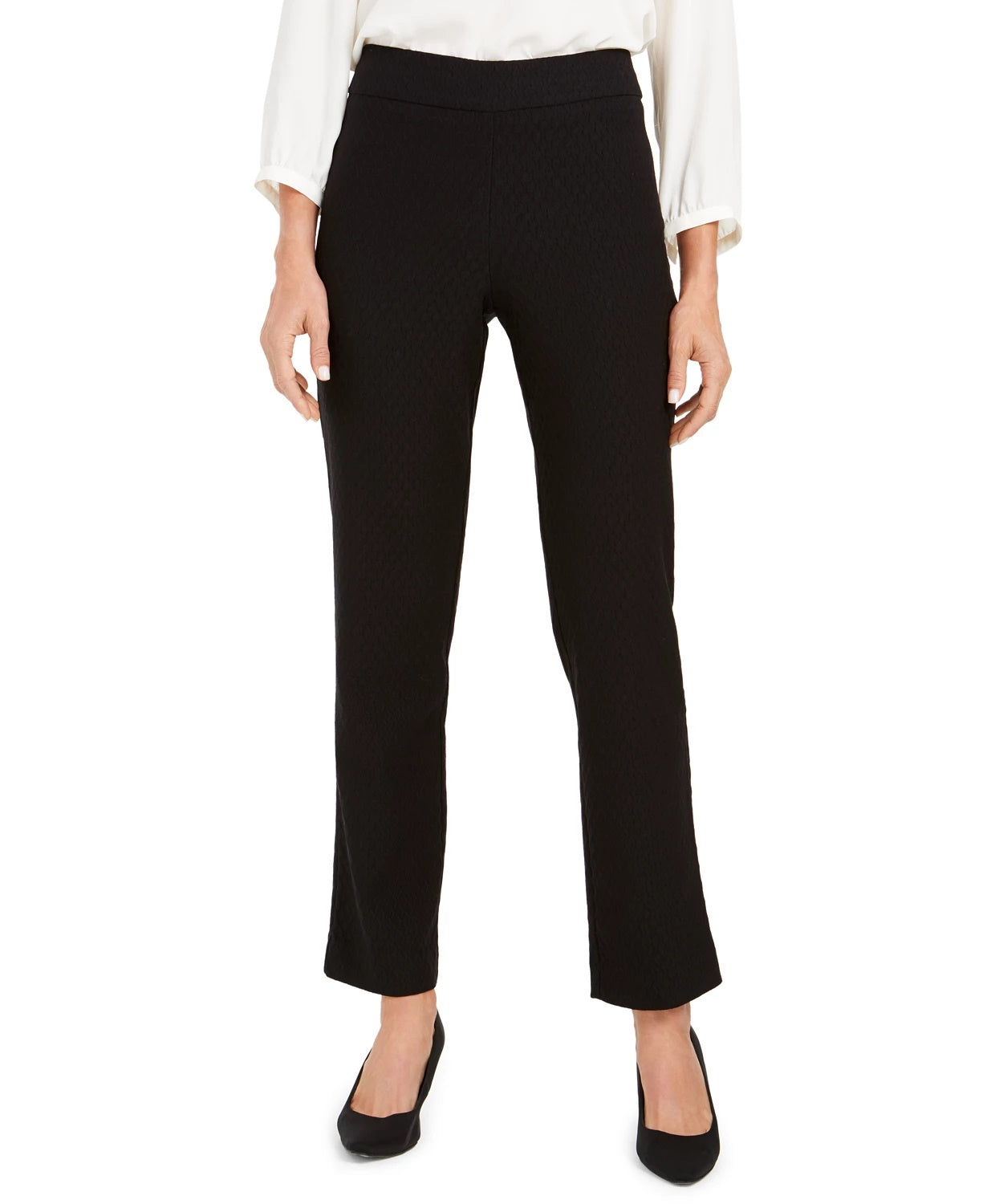 JM Women's Collection Jacquard Straight-Leg Pull-On Pants Black Size Extra Small