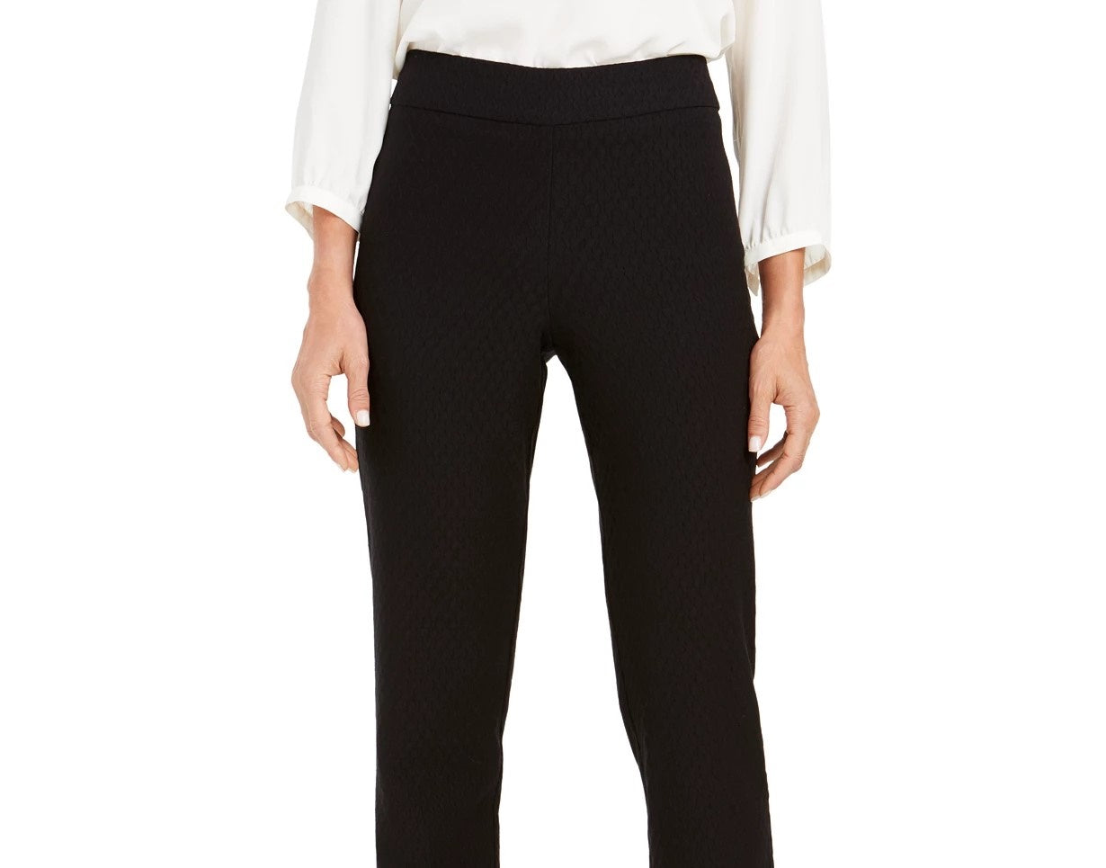 JM Women's Collection Jacquard Straight-Leg Pull-On Pants Black Size Extra Small