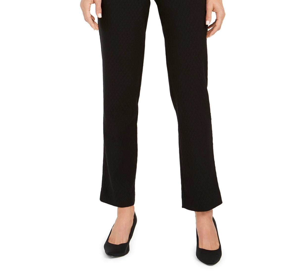 JM Women's Collection Jacquard Straight-Leg Pull-On Pants Black Size Extra Small