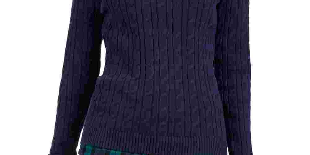 Charter Club Women's Textured Embellished Patterned Long Sleeve Jewel Neck Sweater Blue Size Medium