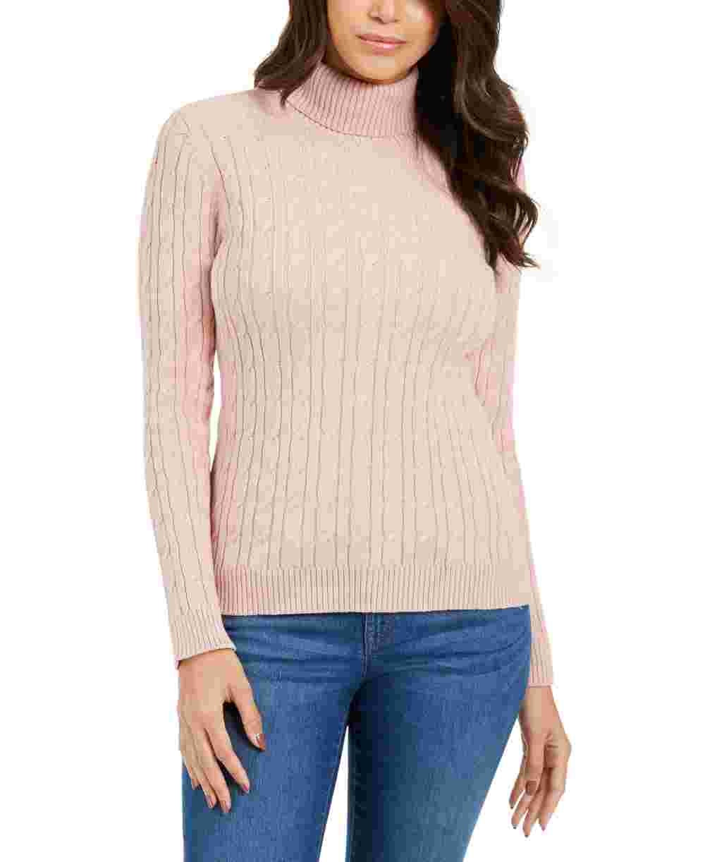 Charter Club Women's Cable Turtleneck Sweater Pink Size X-Large
