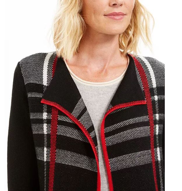 Charter Club Women's Plaid Open Front Cardigan Black Size XX-Large