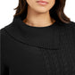 Charter Club Women's Patchwork Stitch Asymmetrical Collar Sweater Black Size X-Small