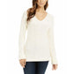 Charter Club Women's Beige Printed Long Sleeve V Neck Blouse Natural Size Petite Small