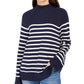 Charter Club Women's Striped Mockneck Sweater  Blue Size Medium