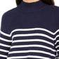 Charter Club Women's Striped Mockneck Sweater  Blue Size Medium