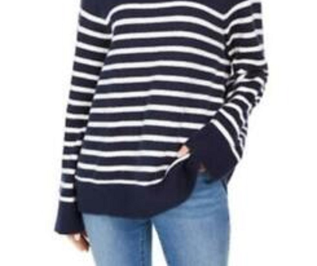Charter Club Women's Striped Mockneck Sweater Blue Size X-Large