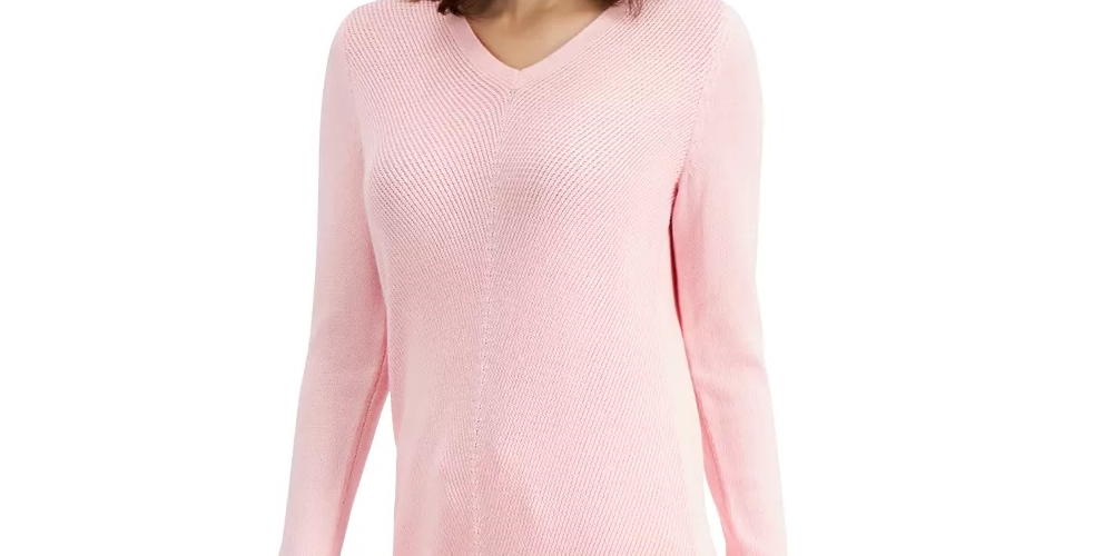 Charter Club Women's V Neck Sweater Pink Size Medium
