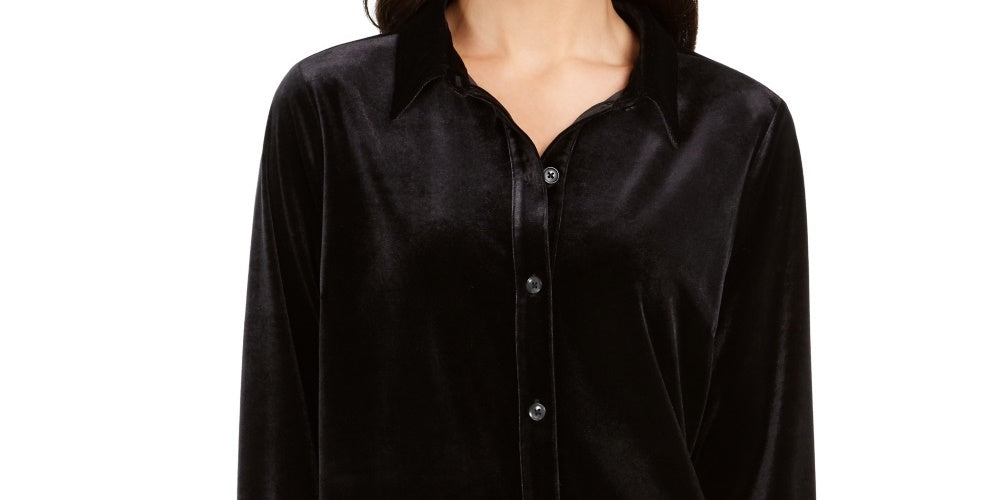 Charter Club Women's Button-Down Velvet Shirt Black Size Small