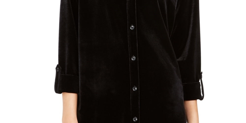 Charter Club Women's Button-Down Velvet Shirt Black Size Small