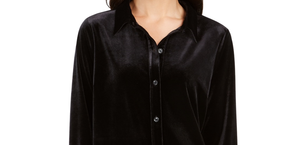 Charter Club Women's Button Down Velvet Shirt Black Size XX-Large