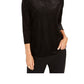 Charter Club Women's Velvet 3/4 Sleeve Jewel Neck Top Black Size Small