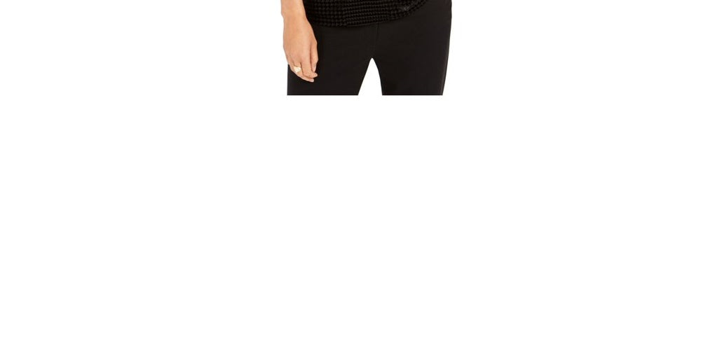 Charter Club Women's Velvet 3/4 Sleeve Jewel Neck Top Black Size Small