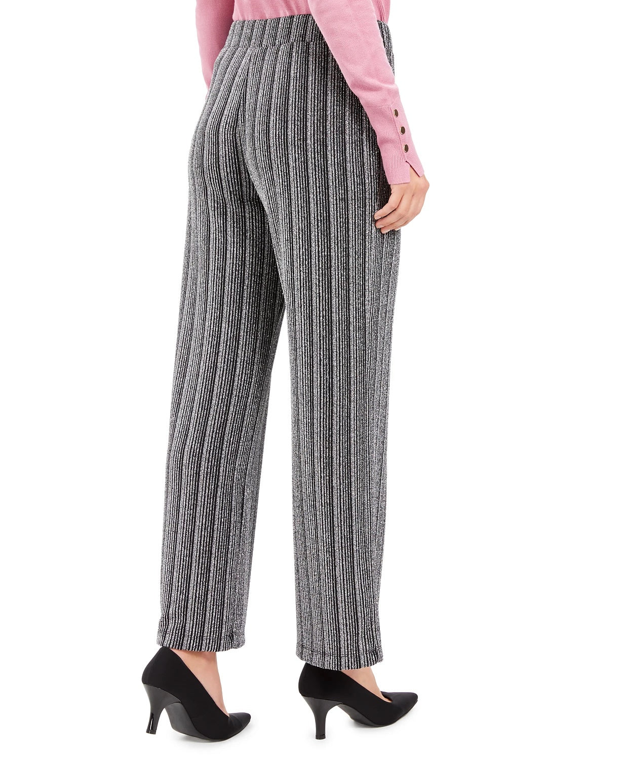 JM Collection Women's Metallic Textured Pull On Pants Black Size Large