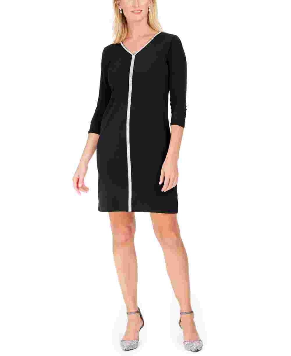 JM Collection Women's V Neck Short Body Con Evening Dress Black Size Petite Small