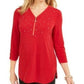 JM Collection Women's Embellished Zipper Trim Top  Red Size Large
