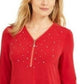 JM Collection Women's Embellished Zipper Trim Top  Red Size Large