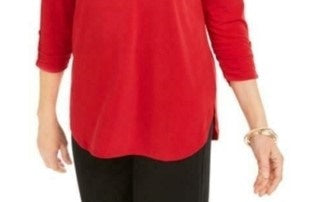 JM Collection Women's Embellished Zipper Trim Top  Red Size Large