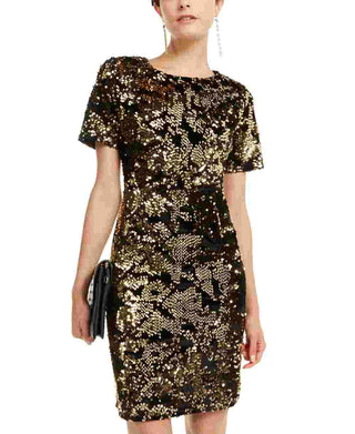 INC International Concepts Women's Sequin Dress Gold Size Petite Medium