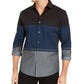 Alfani Men's Classic Fit Colorblocked Ombre Stripe Shirt Navy Size Large