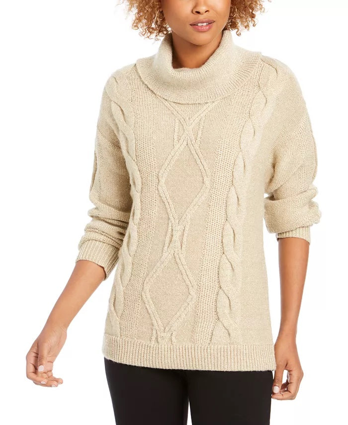 Charter Club Women's Cowl Neck Cable Knit Glitter Sweater Black Size X-Small