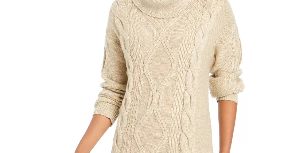 Charter Club Women's Cowl Neck Cable Knit Glitter Sweater Black Size X-Small