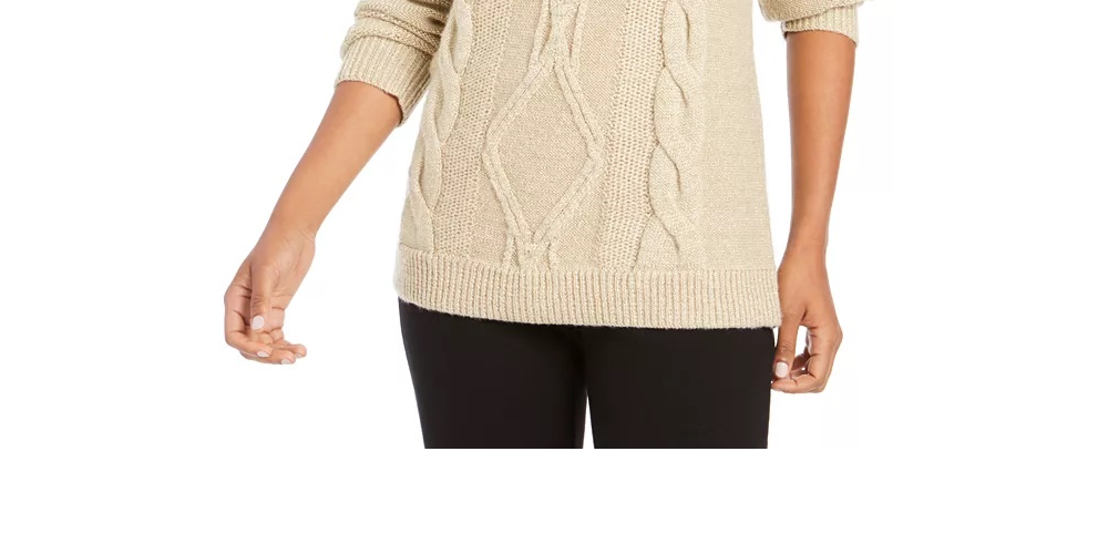 Charter Club Women's Cowl Neck Cable Knit Glitter Sweater Black Size X-Small