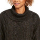 Charter Club Women's Black Glitter Long Sleeve Turtle Neck Sweater Black Size Petite Medium
