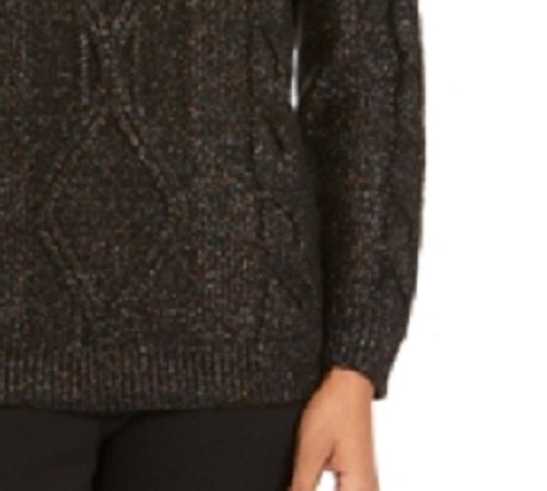 Charter Club Women's Black Glitter Long Sleeve Turtle Neck Sweater Black Size Petite Medium