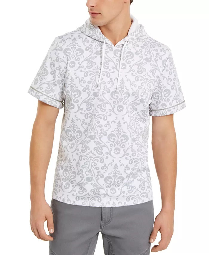 INC International Concepts Men's Regular-Fit Damask-Print Hoodie White Size X-Large