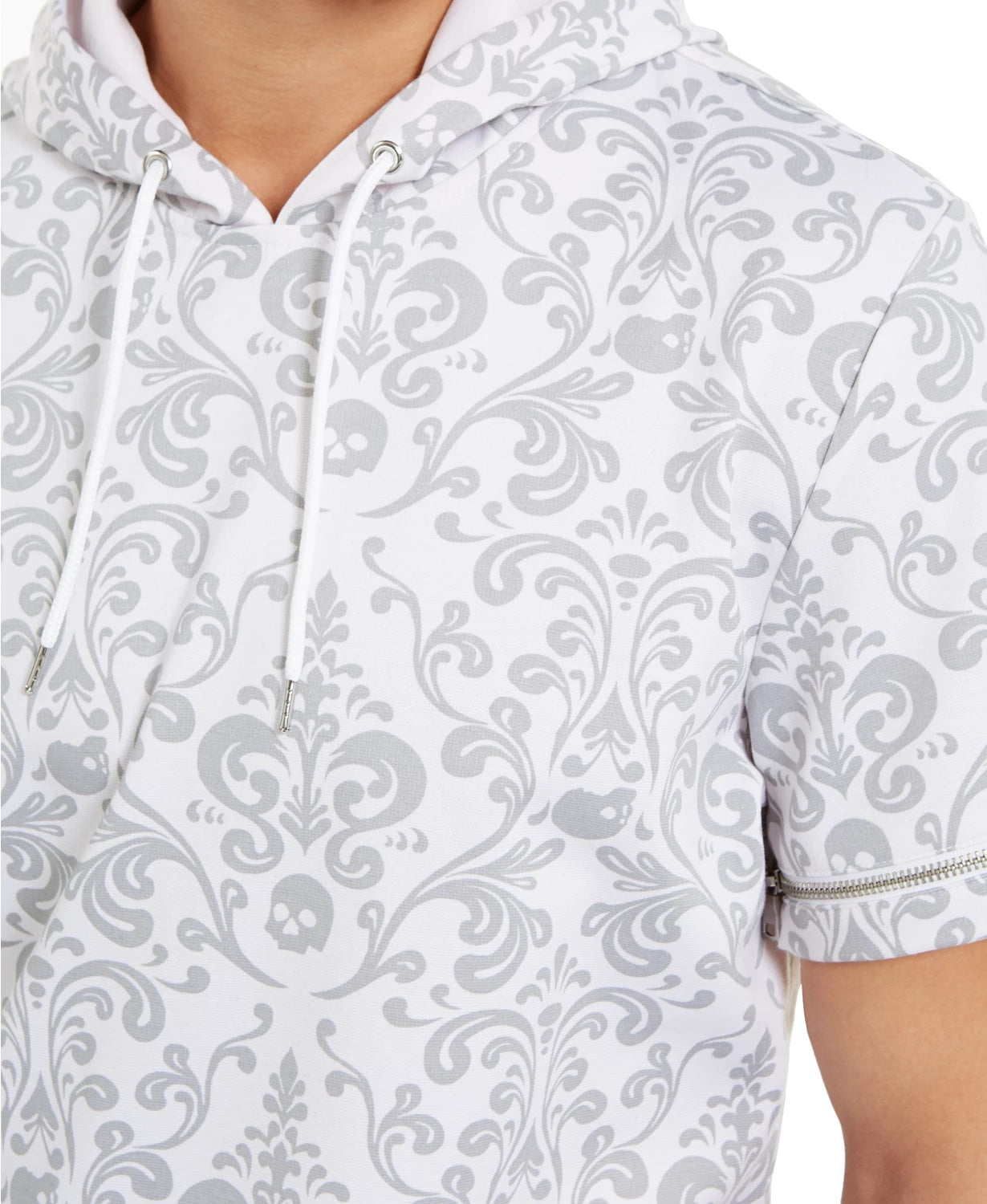 INC International Concepts Men's Regular-Fit Damask-Print Hoodie White Size X-Large
