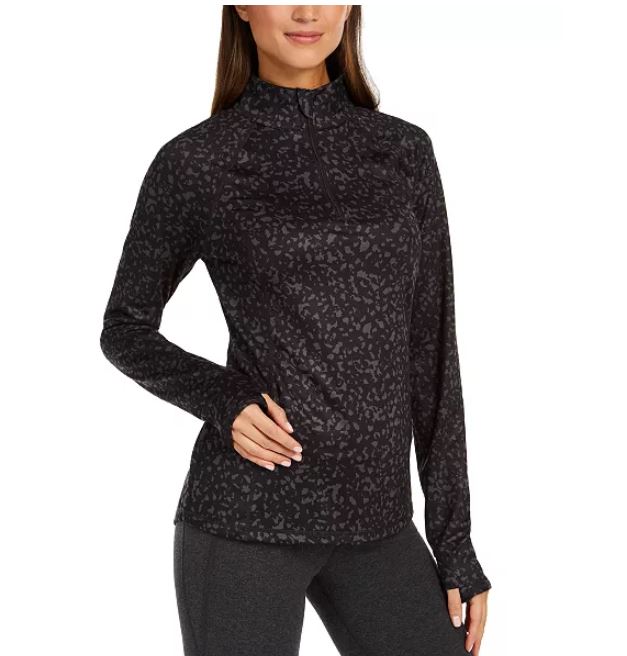 Ideology Women's Printed Quarter Zip Black Size XX-Large