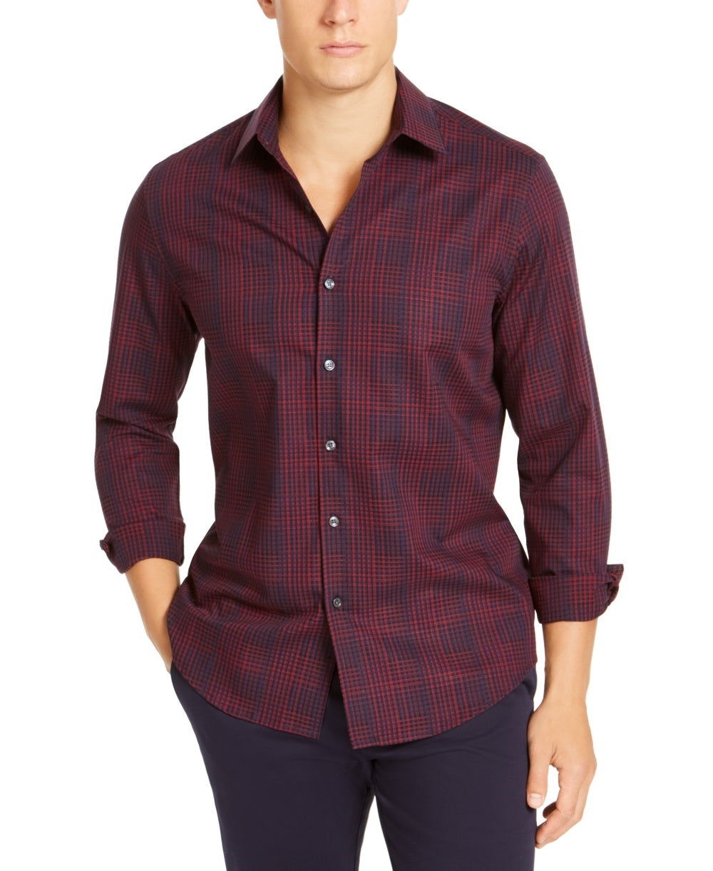 Tasso Elba Men's Stretch Dobby Woven Shirt Navy Size Medium