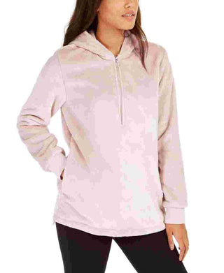 Ideology Women's Faux Fur Quarter Zip Hoodie Pink Size Large
