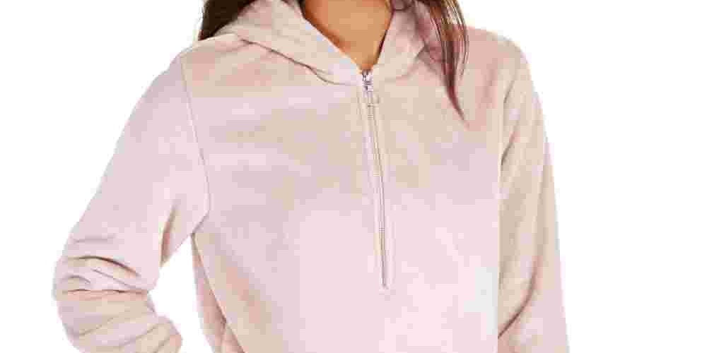 Ideology Women's Faux Fur Quarter Zip Hoodie Pink Size Large