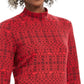 Karen Scott Women's Fair Isle Printed Mock Neck Top Red Size Petite Small