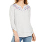 Style & Co Women's Embroidered Top Gray Size Extra Small