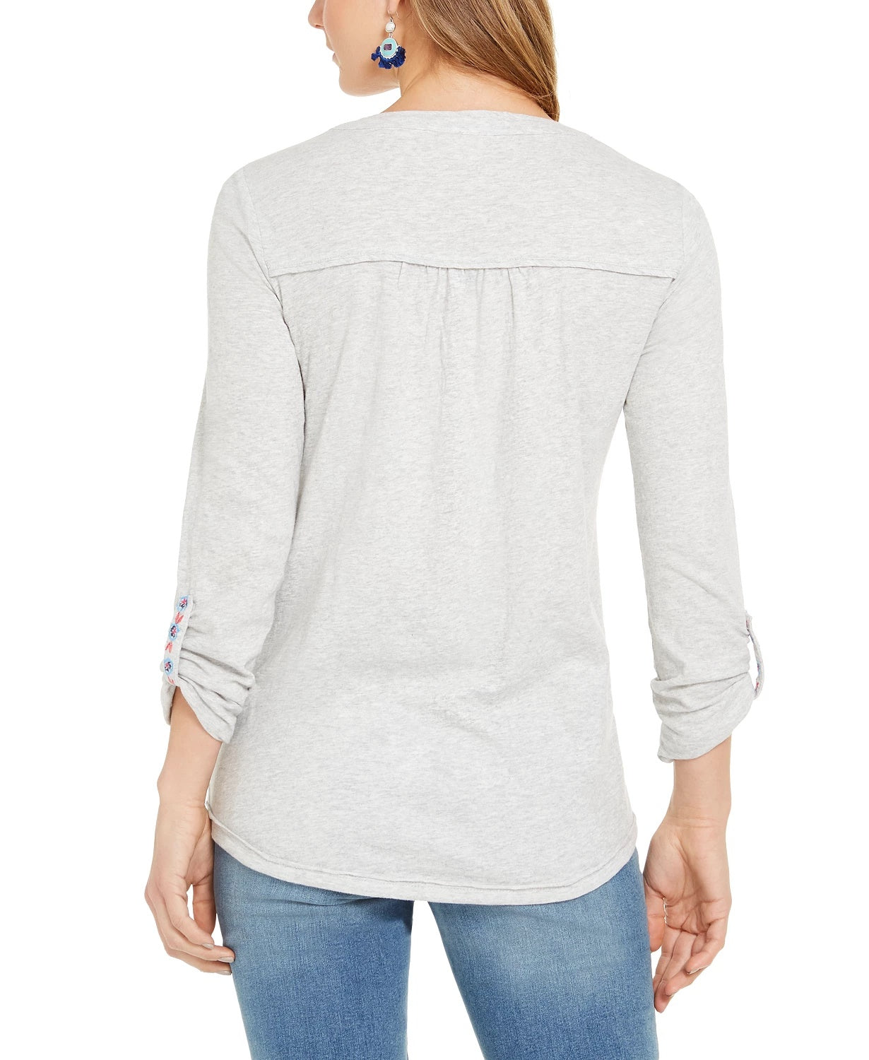 Style & Co Women's Embroidered Top Gray Size Extra Small