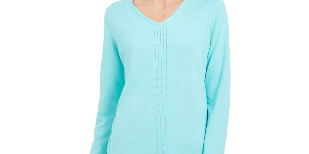 Karen Scott Women's Cotton Cable Knit Sweater Blue Size Small