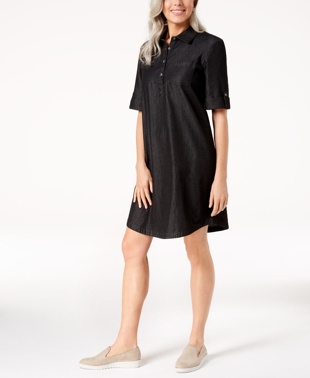 Karen Scott Women's Chambray Shirtdress Black Size Medium