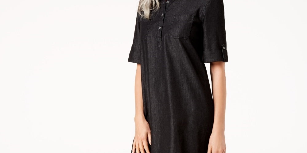 Karen Scott Women's Chambray Shirtdress Black Size Medium