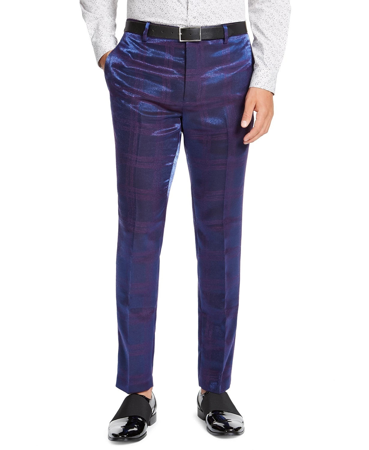 INC International Concepts Men's Slim Fit Iridescent Plaid Pants Purple Size 34X30