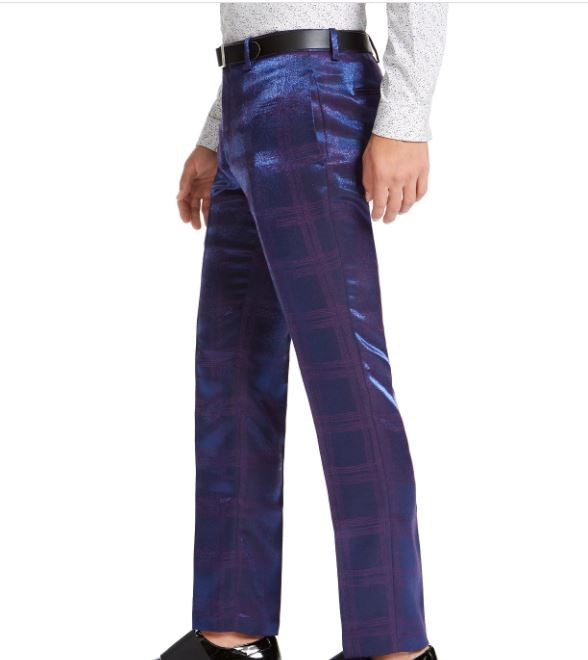INC International Concepts Men's Slim Fit Iridescent Plaid Pants Purple Size 34X30
