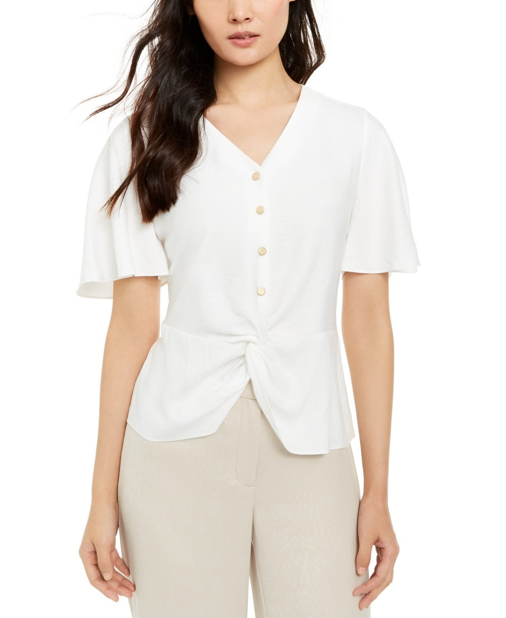 Alfani Women's Flutter Sleeve Top White Size Small