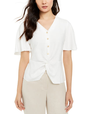 Alfani Women's Flutter Sleeve Top White Size Small