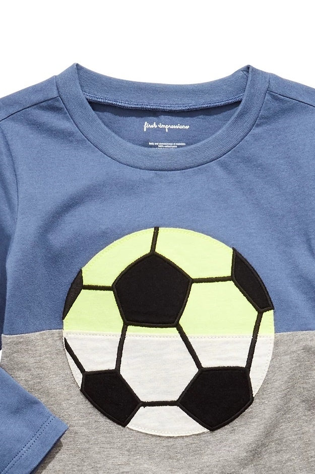 First Impressions Baby Boy's Soccer-Print Colorblocked T-Shirt Blue Size 12 Months