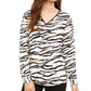 Alfani Women's V-Neck Animal-Print Top Black Size Medium