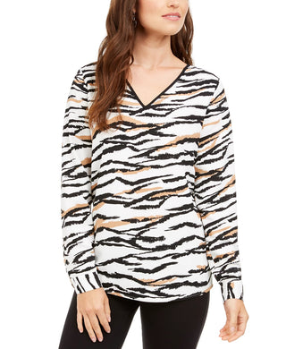 Alfani Women's V-Neck Animal-Print Top Black Size Medium