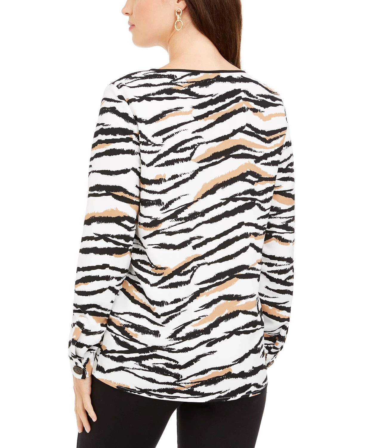 Alfani Women's V-Neck Animal-Print Top Black Size Medium